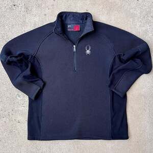Spyder Sweater Mens L Large Black Core Fleece Lined Quarter Zip Long Sleeve